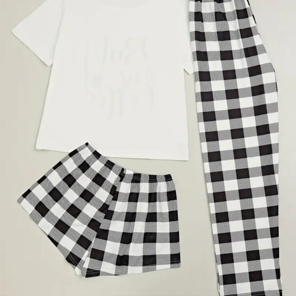 🤍🖤NEW🤍🖤SO CUTE!! Coffee Plaid 3PC Pajama Set - Picture 2 of 5